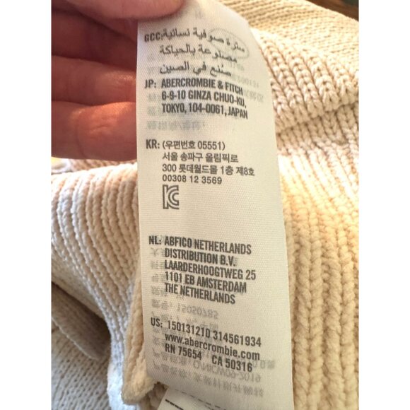 Abercrombie & Fitch XL Beige Ribbed Heavy Knit Cardigan Sweater Pockets Cottage - Picture 6 of 11